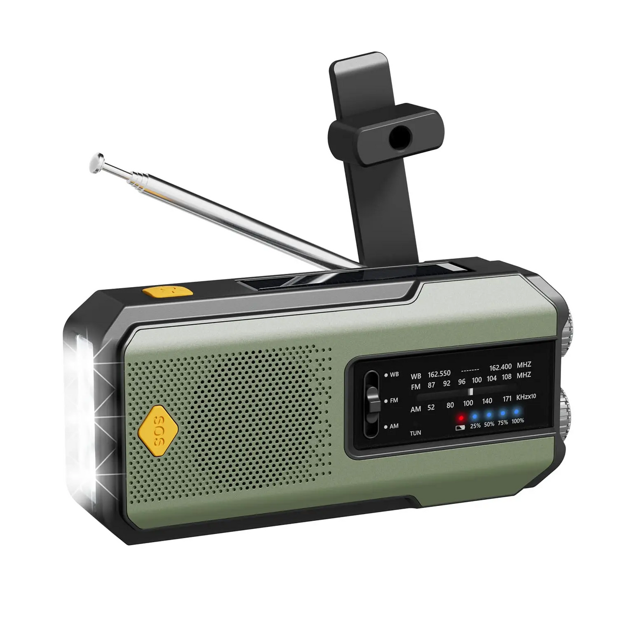 Portable AM/FM/NOAA Solar Hand Crank Weather Radio Cell Phone Charger 2000mAh SOS Alarm for Camping Hurricane Earthquake