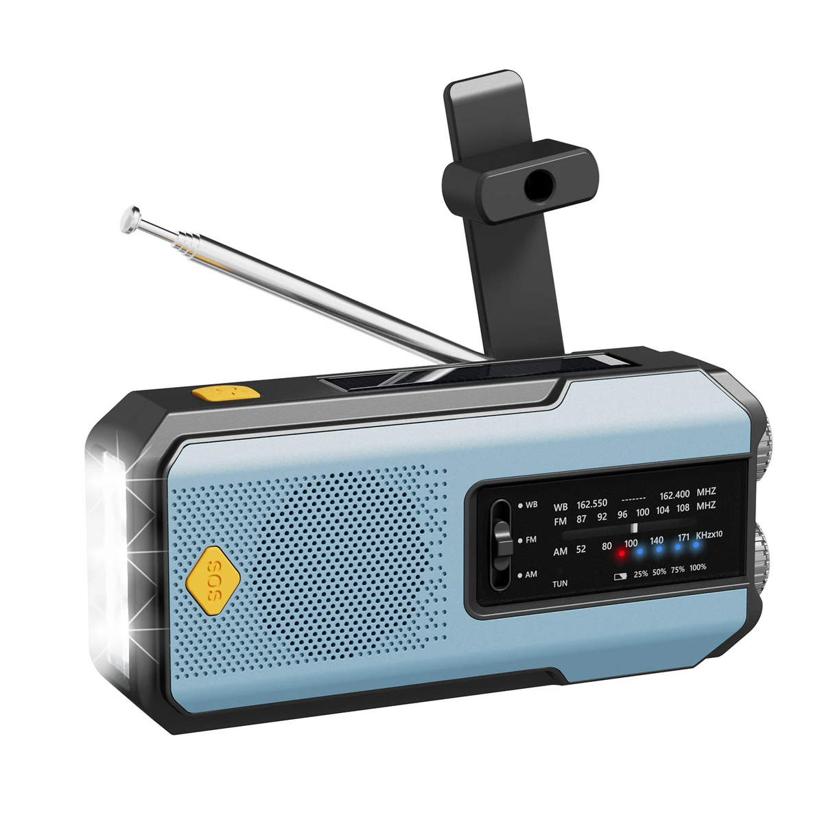 Portable AM/FM/NOAA Solar Hand Crank Weather Radio Cell Phone Charger 2000mAh SOS Alarm for Camping Hurricane Earthquake
