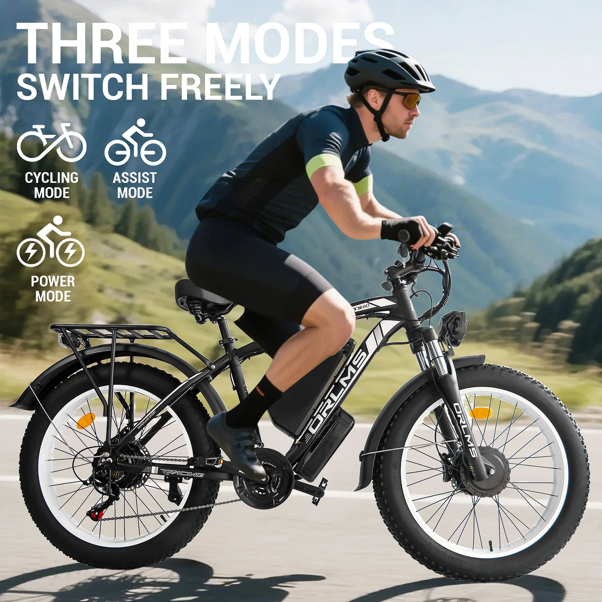 (USA Stock) ORLMS TS60 Peak 5000W 60V 25Ah Dual Motors 26*4” Fat Tire Electric Bike