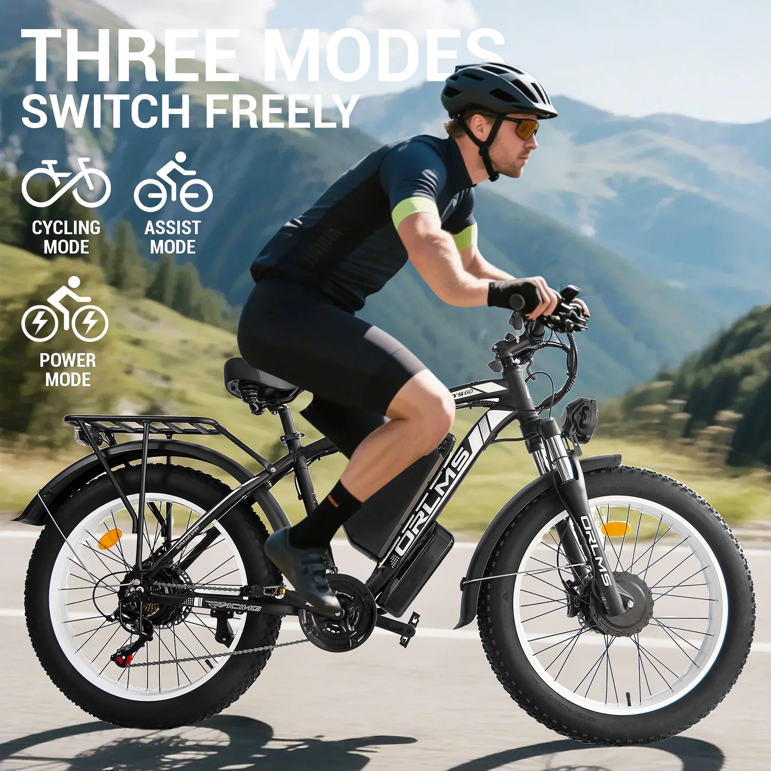 (USA Stock) ORLMS TS60 Peak 5000W 60V 25Ah Dual Motors 26*4” Fat Tire Electric Bike
