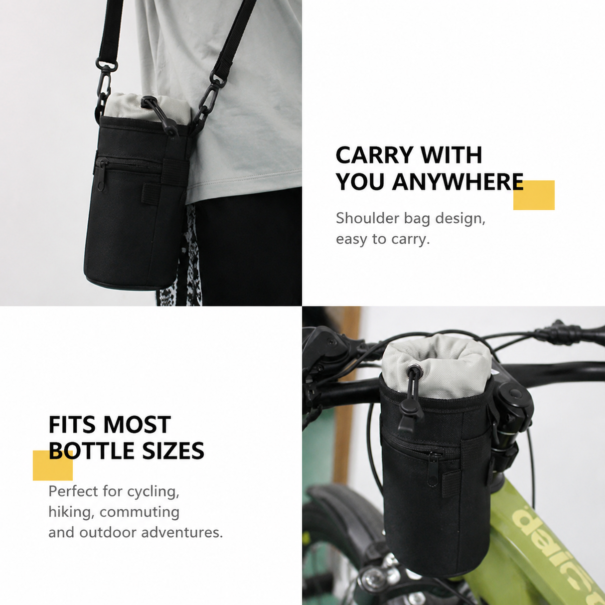 Insulated Bike Water Bottle Bag – 2-in-1 Handlebar Pouch & Crossbody Sling