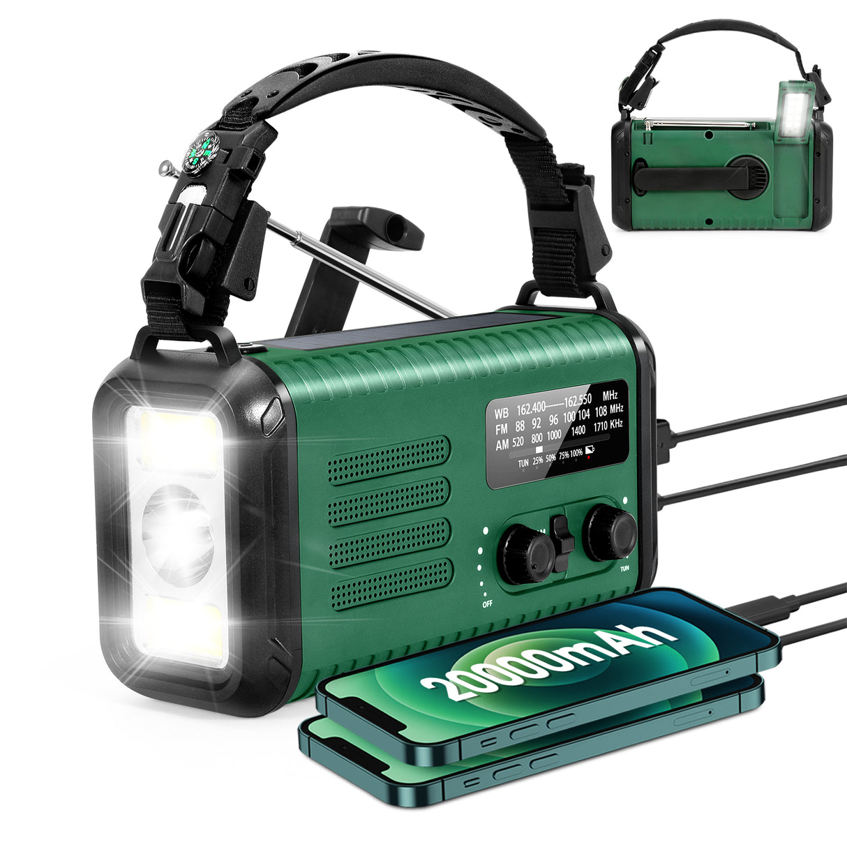 Condor 1 Emergency Hand crank Radio 20000mah USB Charger FM AM NOAA Weather Radio with Compass Lamp Solar Radio