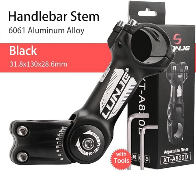 SMLRO 31.8 Ebike Stem Adjustable 0-60 Degree Bicycle Stem Handlebar Riser Extender for Road Bike, Mountain Bike (Only Fit 1.25"/31.8mm Handlebar)