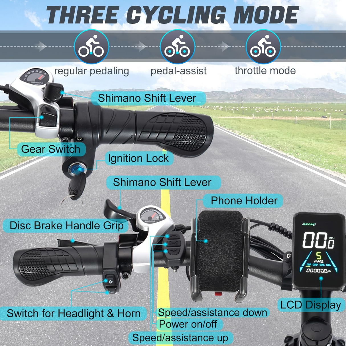 (EU UK Stock)PHILODO H8 Electric Bike for Adults, 48V 26Ah Fat Tire Ebike Dual Motor AWD 2000W 35MPH Electric Bicycles 21-Speed with Ignition Lock Hydraulic Disc Brake-White