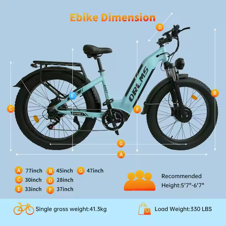 (USA Stock) ORLMS MN-6 26*4 Fat Tire 52V 23AH 3000W Dual Motors Hydraulic Brake Electric Bike