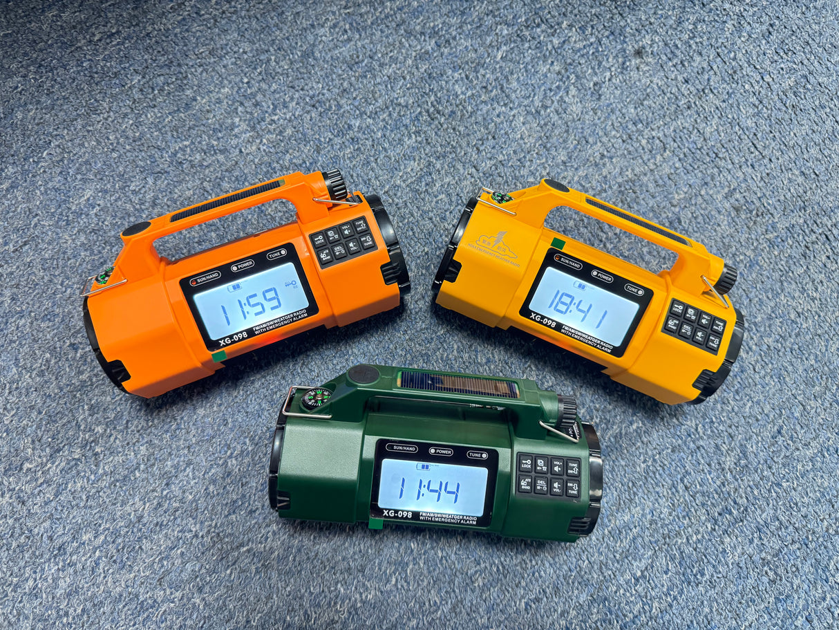 Portable 5000mAh Solar LED Flashlight Hand Crank SOS Alert AM FM WB SW Weather Radio Internet Radio Clock Function