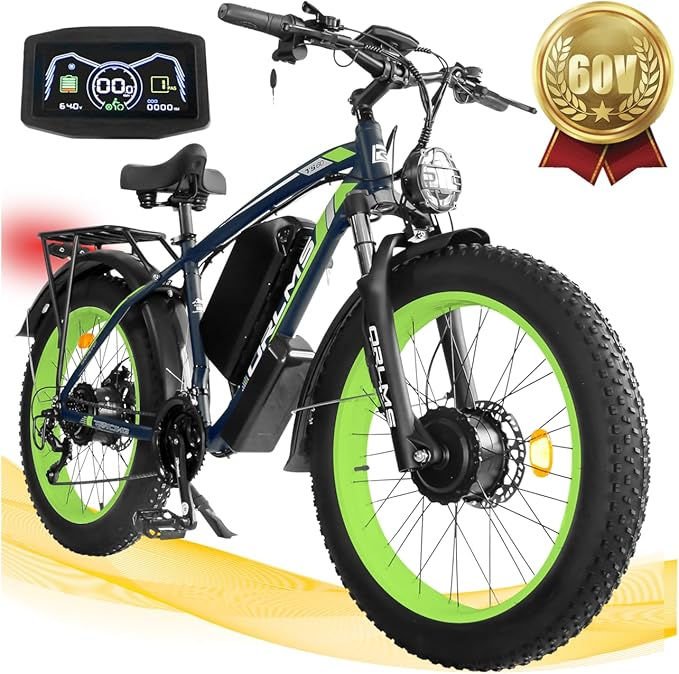 (USA Stock) ORLMS TS60 Peak 5000W 60V 25Ah Dual Motors 26*4” Fat Tire Electric Bike