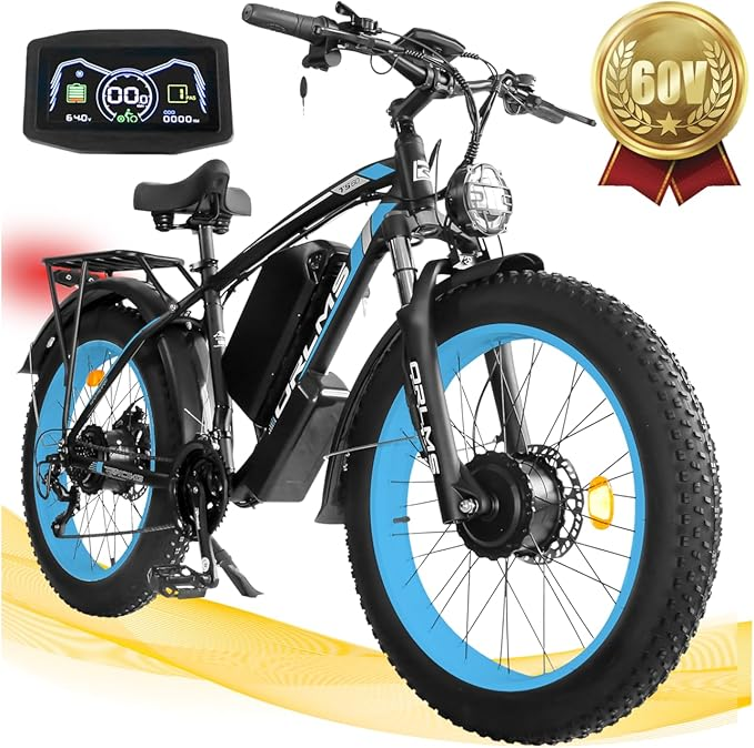 (USA Stock) ORLMS TS60 Peak 5000W 60V 25Ah Dual Motors 26*4” Fat Tire Electric Bike