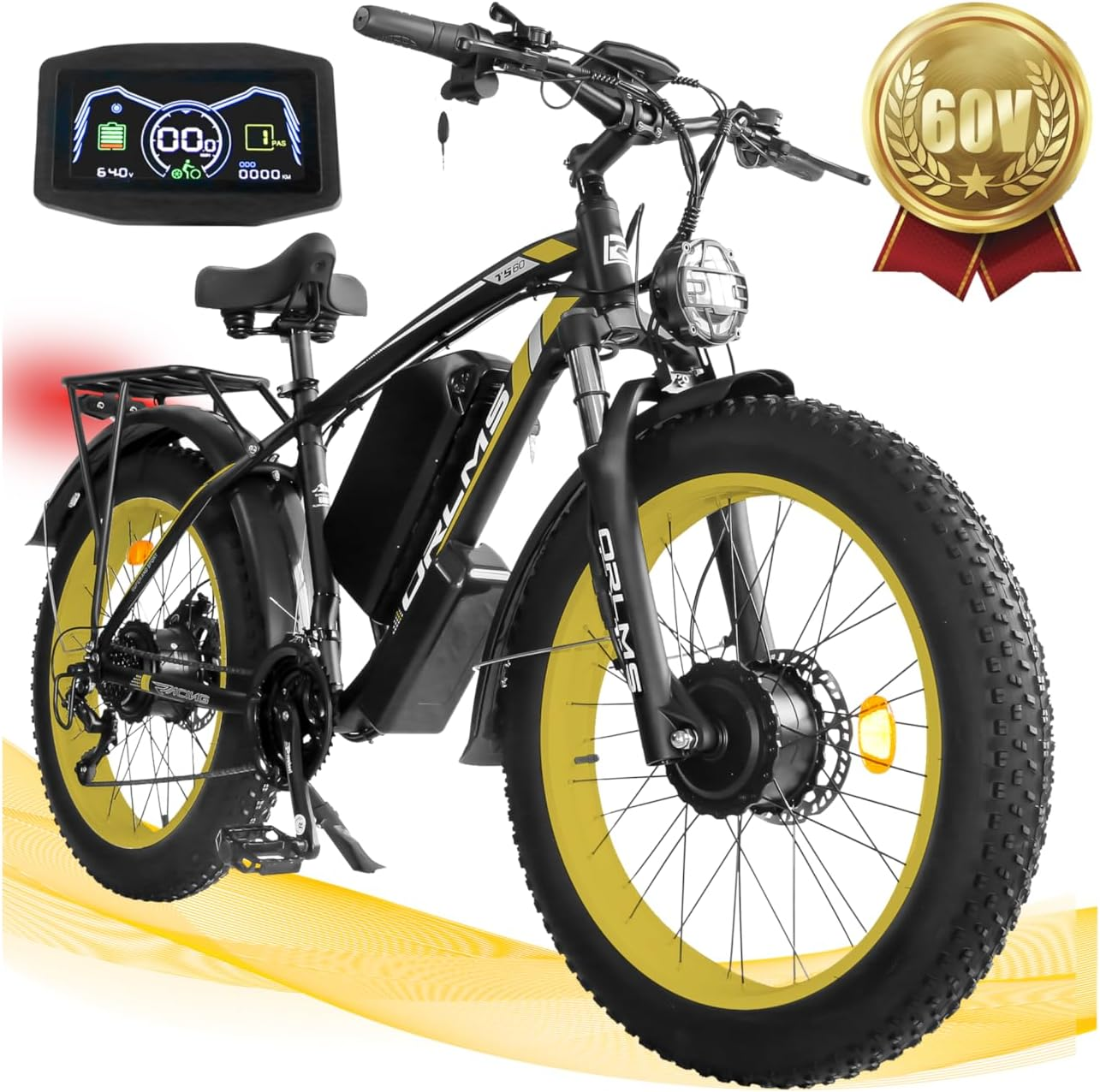 (USA Stock) ORLMS TS60 Peak 5000W 60V 25Ah Dual Motors 26*4” Fat Tire Electric Bike