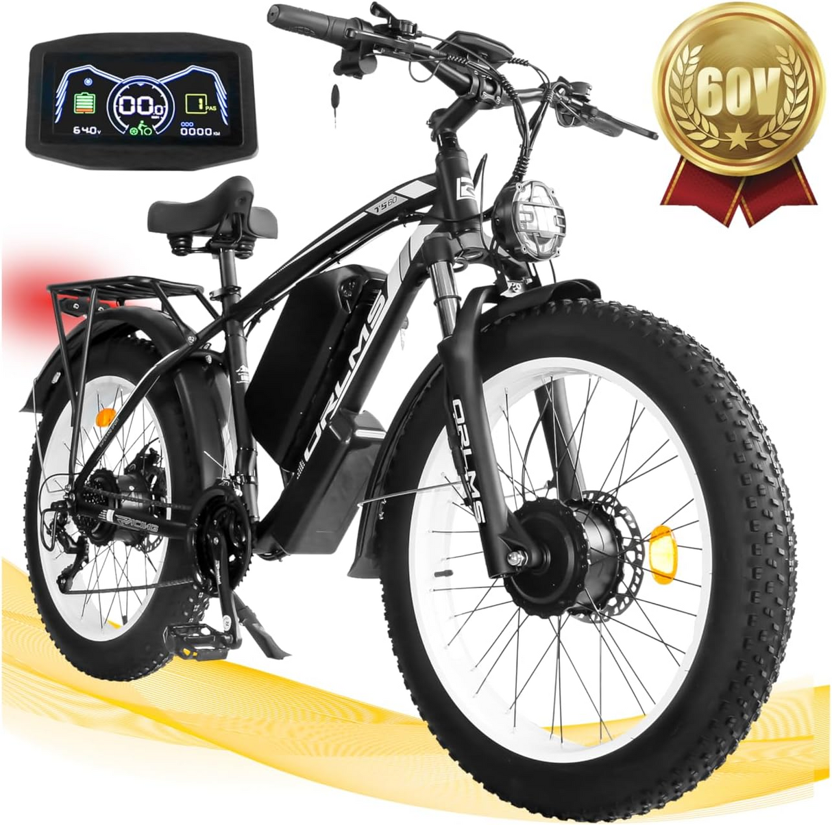 (USA Stock) ORLMS TS60 Peak 5000W 60V 25Ah Dual Motors 26*4” Fat Tire Electric Bike