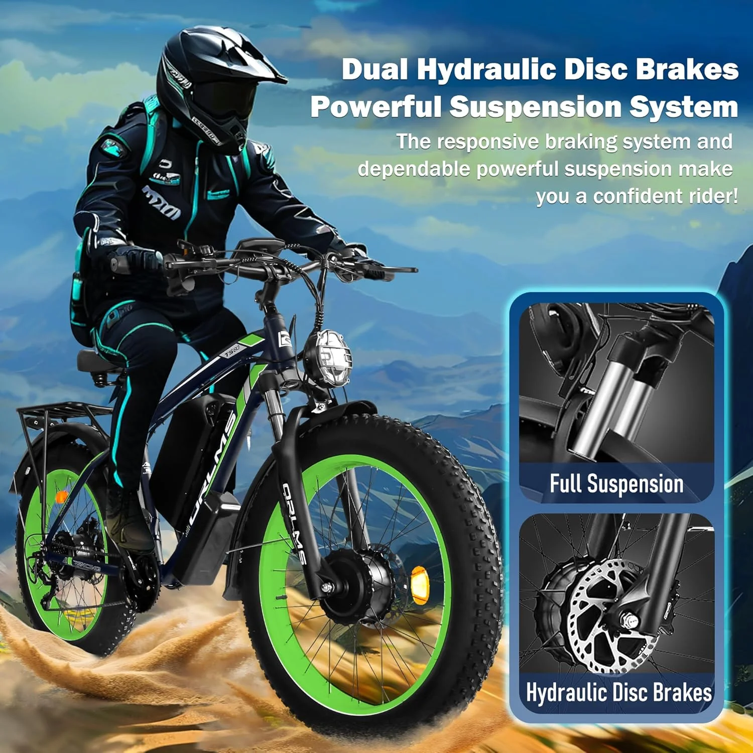 (USA Stock) ORLMS TS60 Peak 5000W 60V 25Ah Dual Motors 26*4” Fat Tire Electric Bike