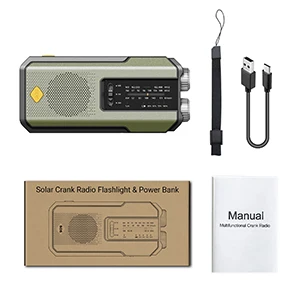 Portable AM/FM/NOAA Solar Hand Crank Weather Radio Cell Phone Charger 2000mAh SOS Alarm for Camping Hurricane Earthquake