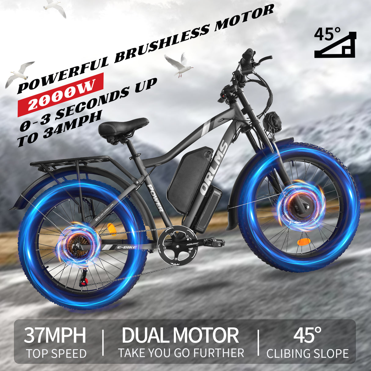 (USA Direct) MX500 Dual Motor E-Bike | 2000W 52V 25Ah | 24" Fat Tire Off-Road Electric Bike