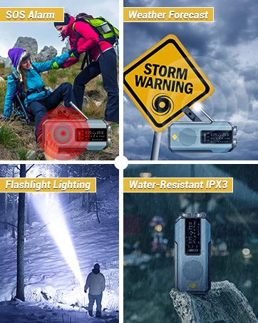 Portable AM/FM/NOAA Solar Hand Crank Weather Radio Cell Phone Charger 2000mAh SOS Alarm for Camping Hurricane Earthquake