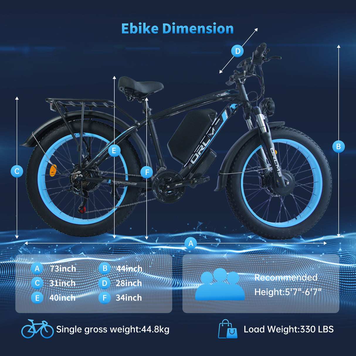 (USA Stock) ORLMS TS60 Peak 5000W 60V 25Ah Dual Motors 26*4” Fat Tire Electric Bike