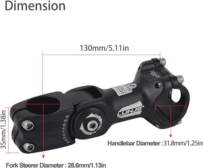 SMLRO 31.8 Ebike Stem Adjustable 0-60 Degree Bicycle Stem Handlebar Riser Extender for Road Bike, Mountain Bike (Only Fit 1.25"/31.8mm Handlebar)