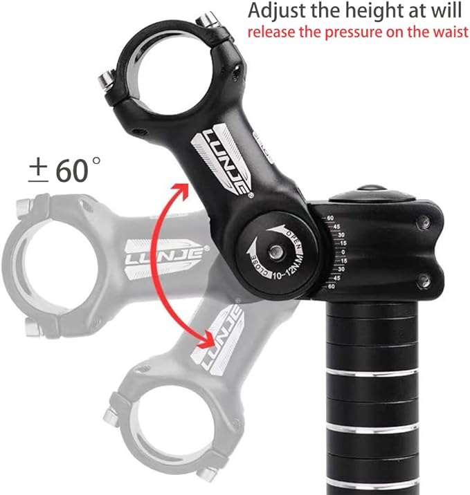 SMLRO 31.8 Ebike Stem Adjustable 0-60 Degree Bicycle Stem Handlebar Riser Extender for Road Bike, Mountain Bike (Only Fit 1.25"/31.8mm Handlebar)