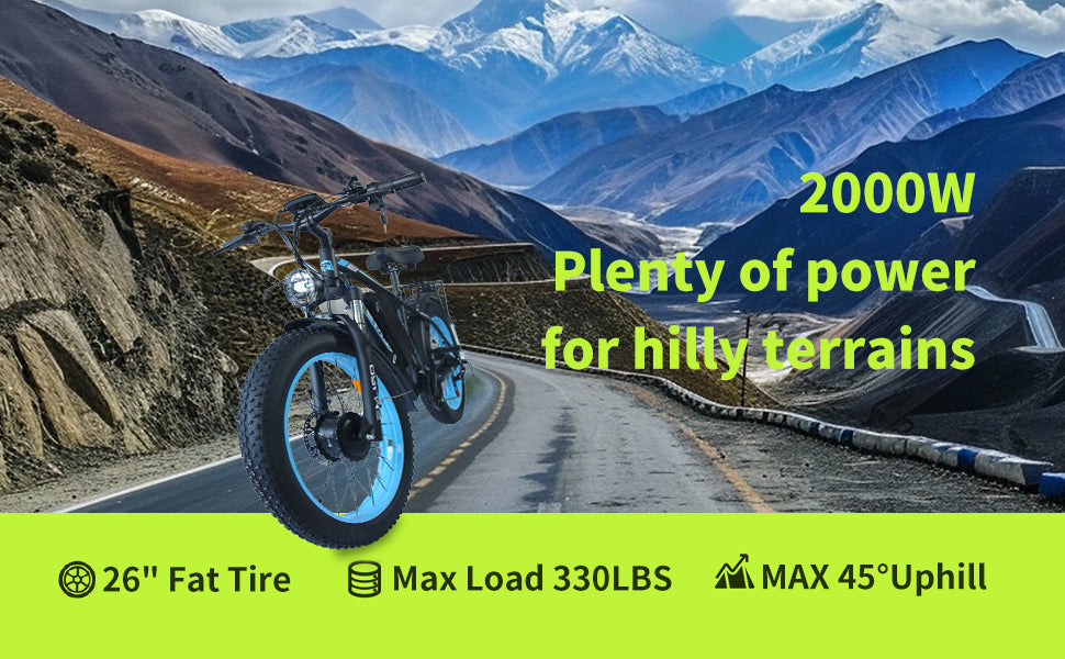 (USA Stock) ORLMS TS60 Peak 5000W 60V 25Ah Dual Motors 26*4” Fat Tire Electric Bike