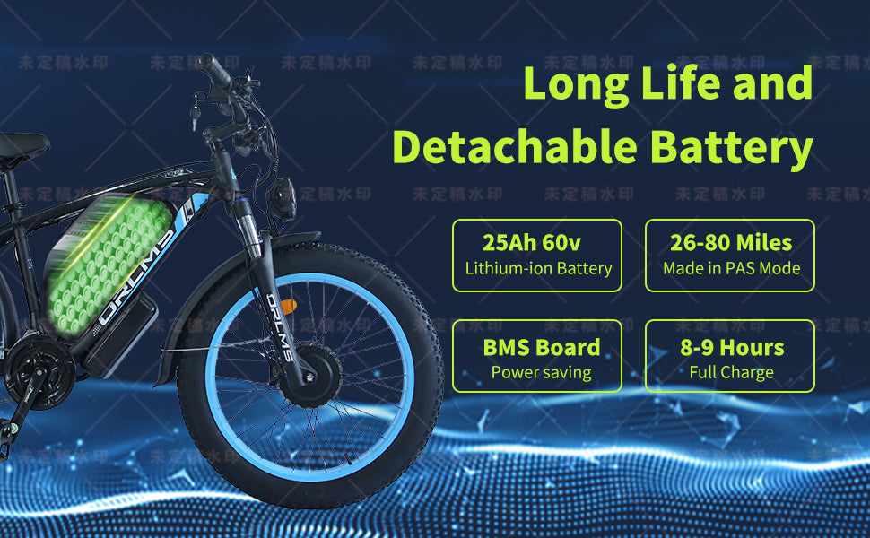 (USA Stock) ORLMS TS60 Peak 5000W 60V 25Ah Dual Motors 26*4” Fat Tire Electric Bike