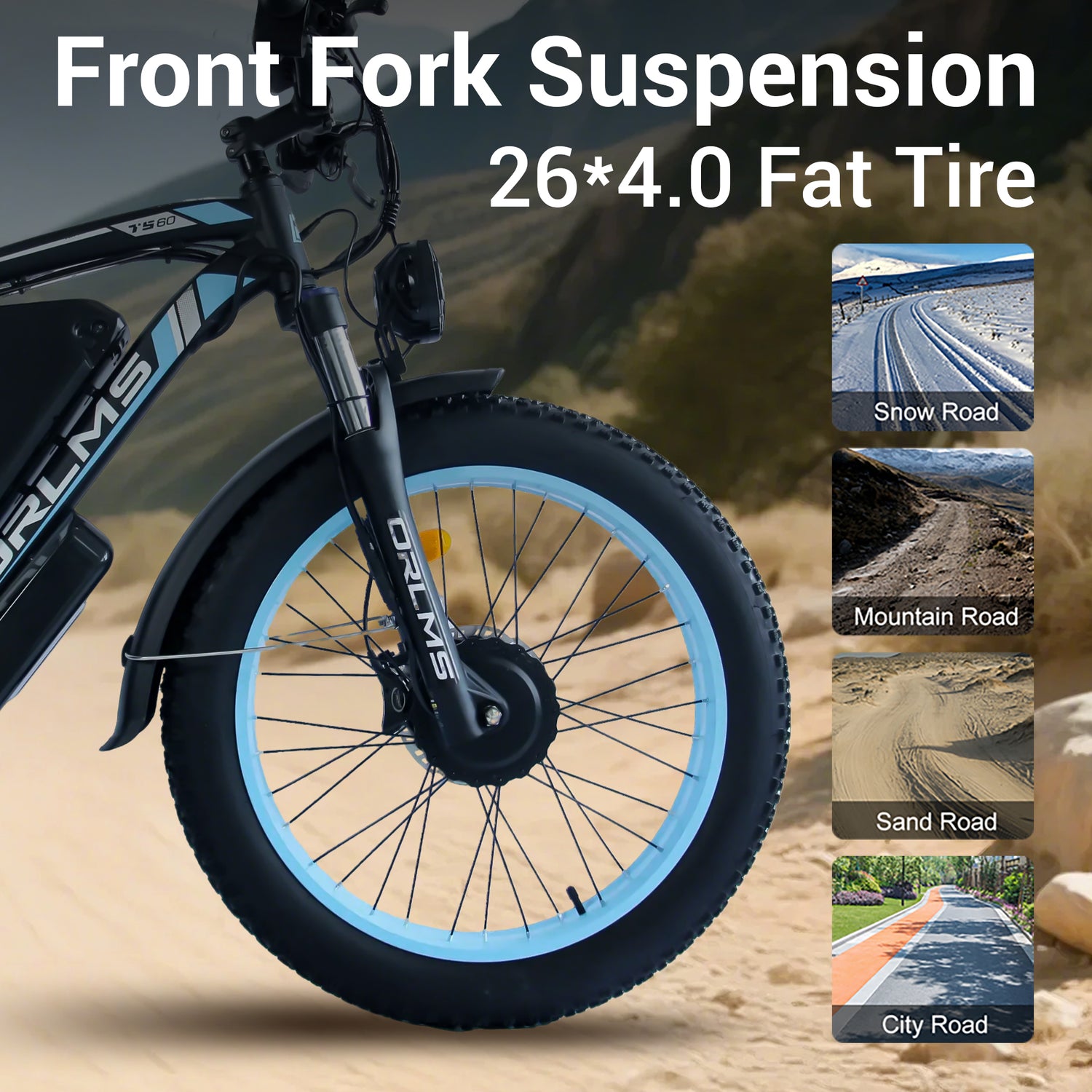 (USA Stock) ORLMS TS60 Peak 5000W 60V 25Ah Dual Motors 26*4” Fat Tire Electric Bike