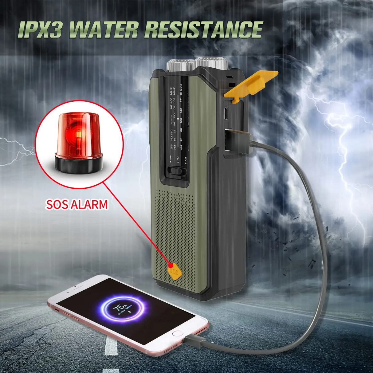 Portable AM/FM/NOAA Solar Hand Crank Weather Radio Cell Phone Charger 2000mAh SOS Alarm for Camping Hurricane Earthquake