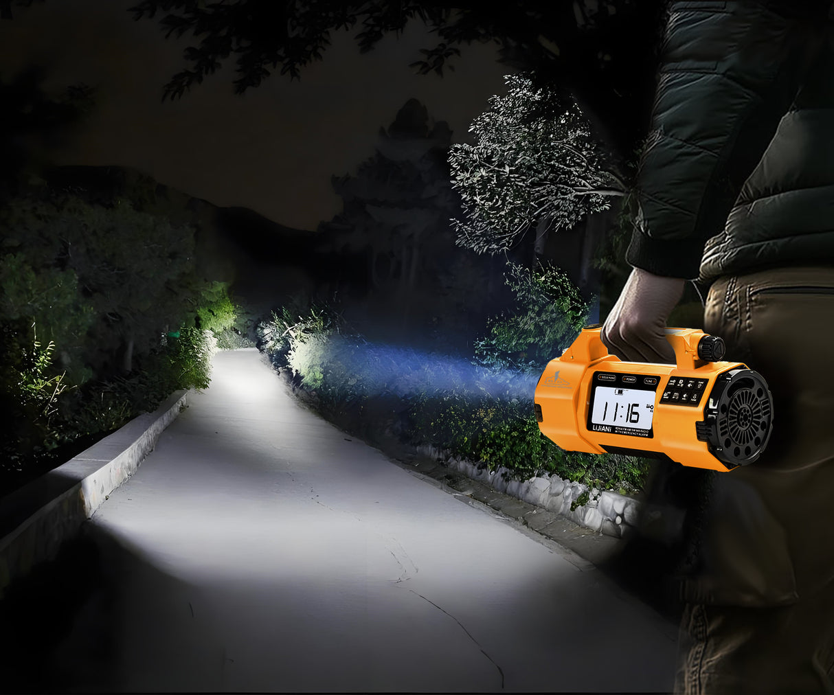 Portable 5000mAh Solar LED Flashlight Hand Crank SOS Alert AM FM WB SW Weather Radio Internet Radio Clock Function