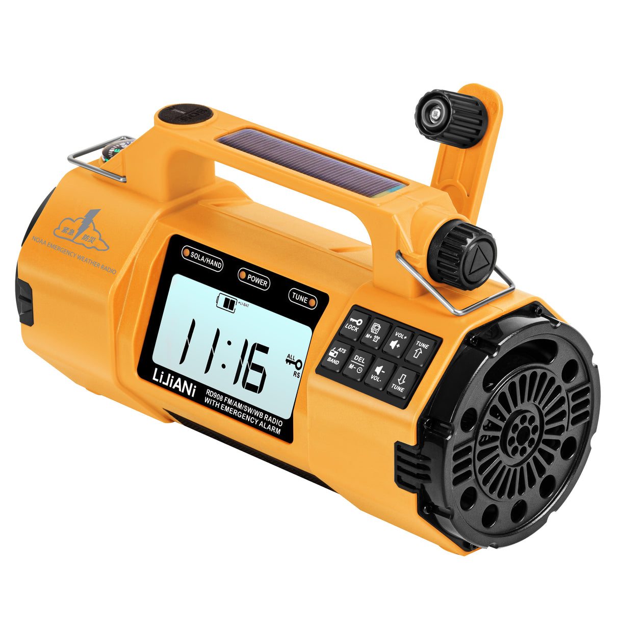 Portable 5000mAh Solar LED Flashlight Hand Crank SOS Alert AM FM WB SW Weather Radio Internet Radio Clock Function