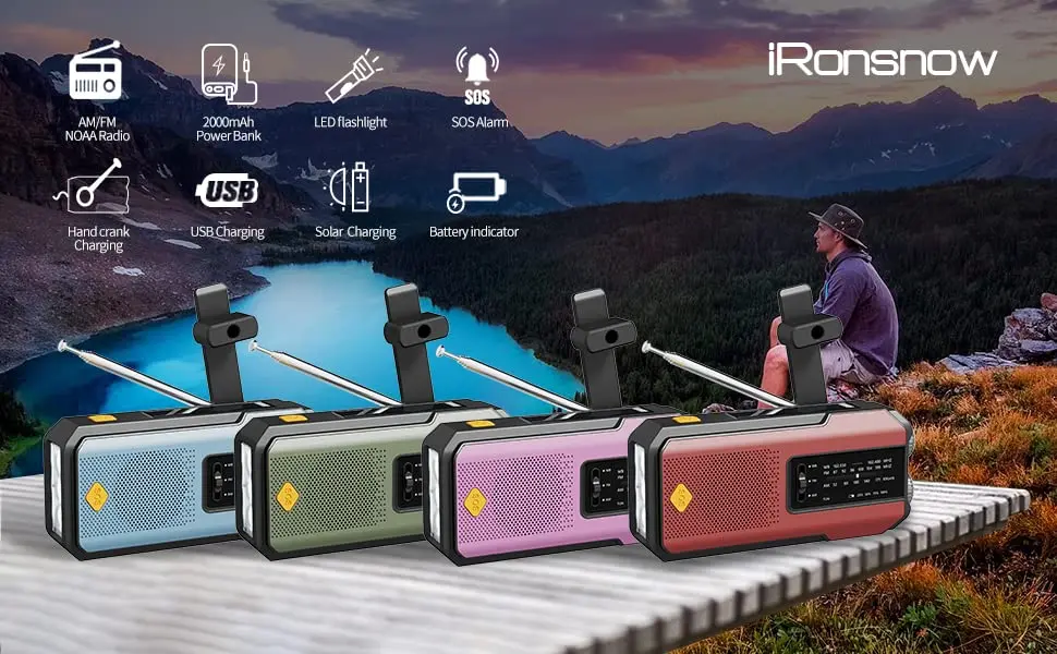 Portable AM/FM/NOAA Solar Hand Crank Weather Radio Cell Phone Charger 2000mAh SOS Alarm for Camping Hurricane Earthquake