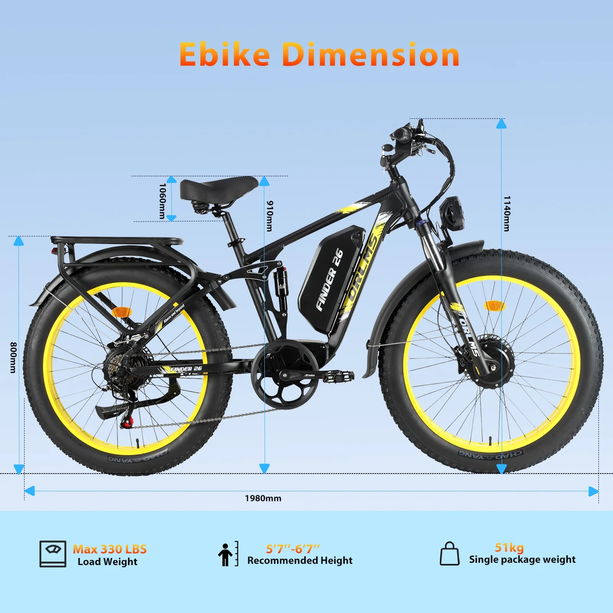 (EU Stock) ORLMS V3 PLUS Dual Motors 2000W 53V 25AH Electric Bike