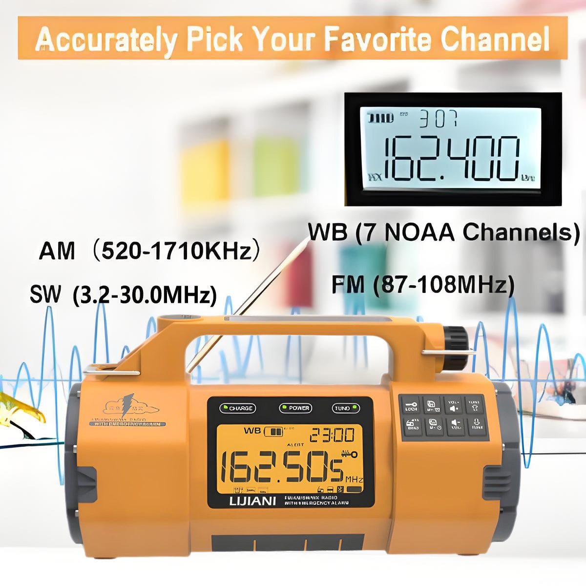 Portable 5000mAh Solar LED Flashlight Hand Crank SOS Alert AM FM WB SW Weather Radio Internet Radio Clock Function