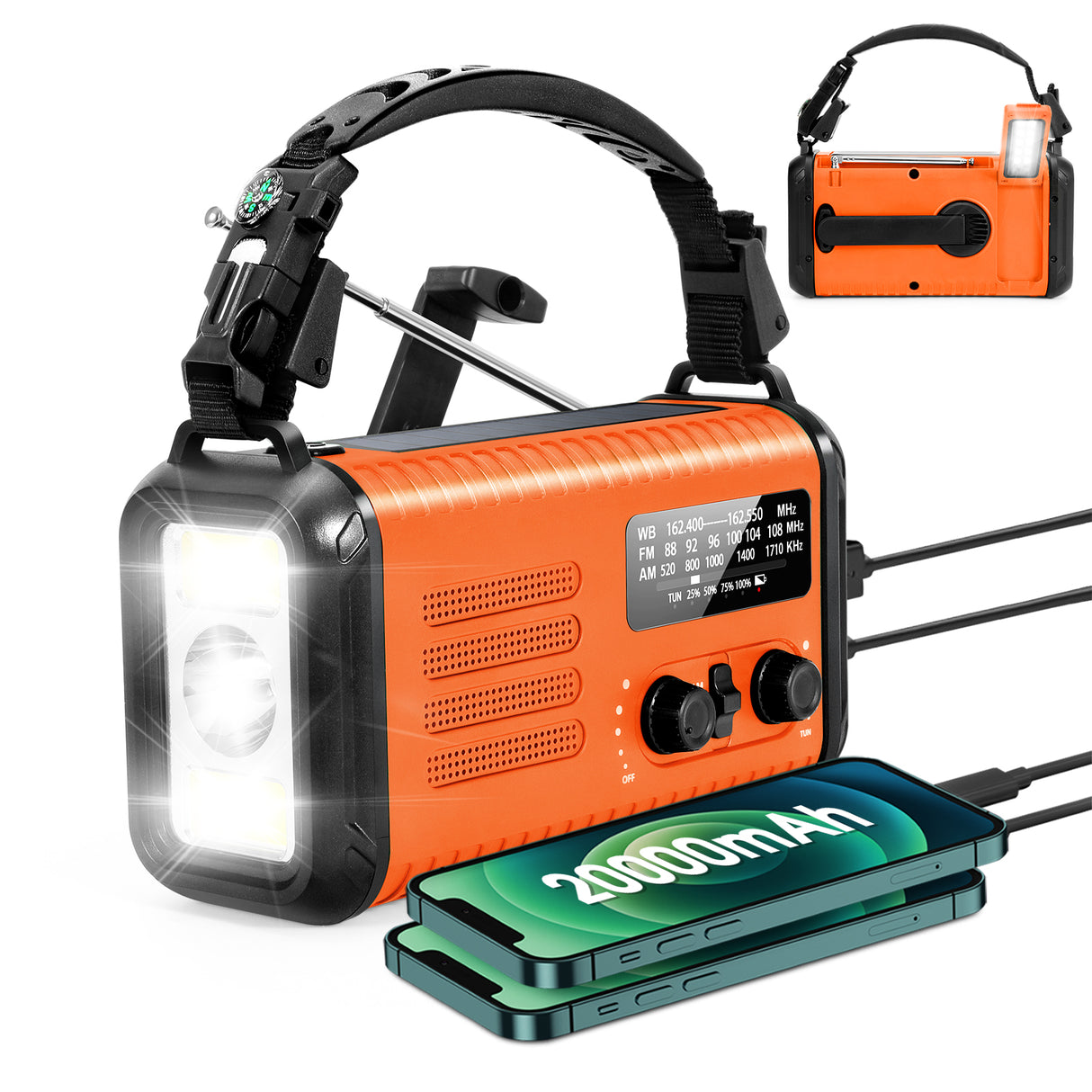 Condor 1 Emergency Hand crank Radio 20000mah USB Charger FM AM NOAA Weather Radio with Compass Lamp Solar Radio