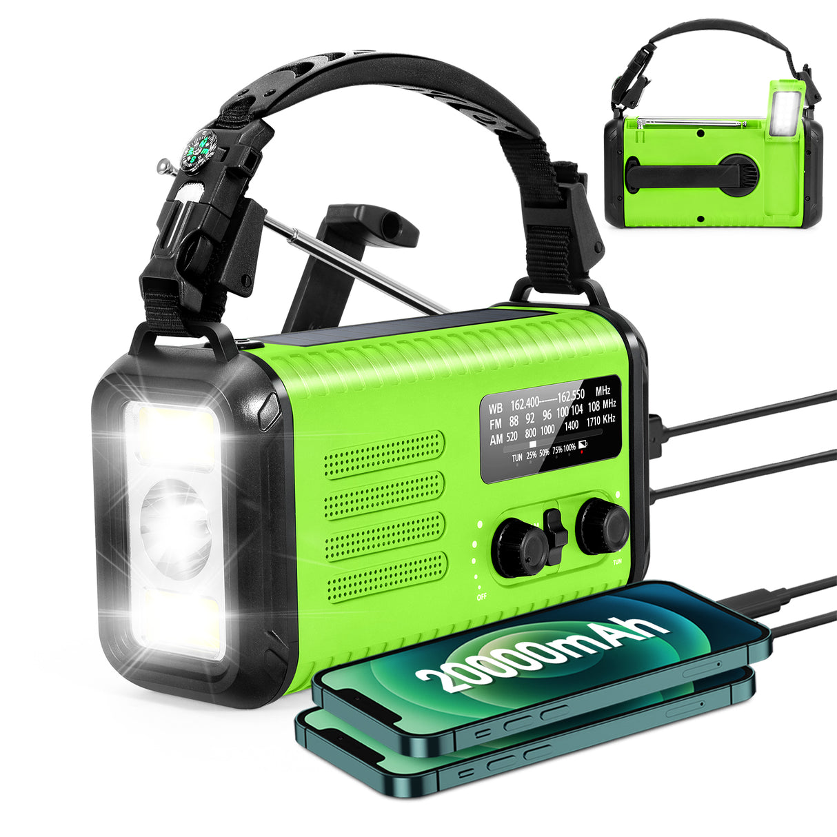 Condor 1 Emergency Hand crank Radio 20000mah USB Charger FM AM NOAA Weather Radio with Compass Lamp Solar Radio