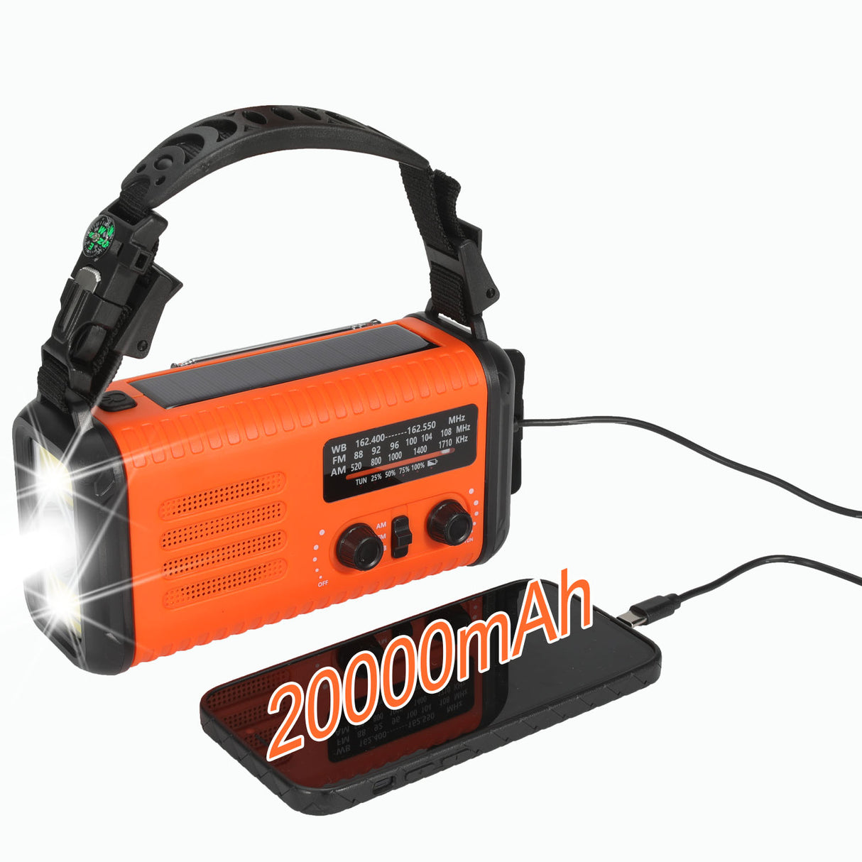 Condor 1 Emergency Hand crank Radio 20000mah USB Charger FM AM NOAA Weather Radio with Compass Lamp Solar Radio