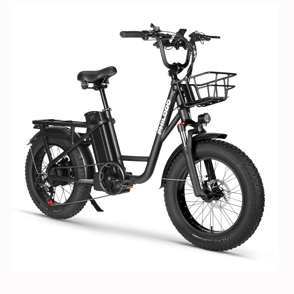 （EU Stock）PHILODO T1 Electric Bike for Adults, 48V 20Ah Fat Tire Ebike Single Motor AWD 750W 15.6MPH Electric Bicycles 7-Speed Hydraulic Disc Brake-Black