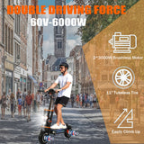 2025 NEWEST Electric Scooter High Power Dual Drive 6000W Motor, 53 MPH, 65 Mile Long Range Heavy Duty Electric Scooter, 11 Inch Tubeless Tire Road Tires Electric Scooter with Detachable Seat for Adults