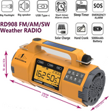 Portable 5000mAh Solar LED Flashlight Hand Crank SOS Alert AM FM WB SW Weather Radio Internet Radio Clock Function