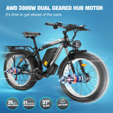 （EU UK Stock）PHILODO H8 Electric Bike for Adults, 48V 26Ah Fat Tire Ebike Dual Motor AWD 2000W 35MPH Electric Bicycles 21-Speed with Ignition Lock Hydraulic Disc Brake-Blue