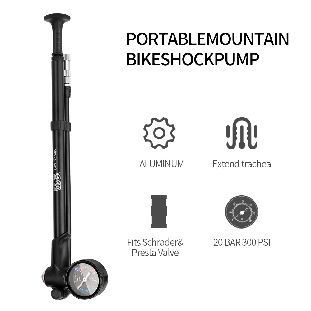 DNM DNM PM-1613 High Pressure 300 PSI(20 BAR) Max Front Fork & Rear Shock Suspension Portable Mini Pump with Air Bleed Button