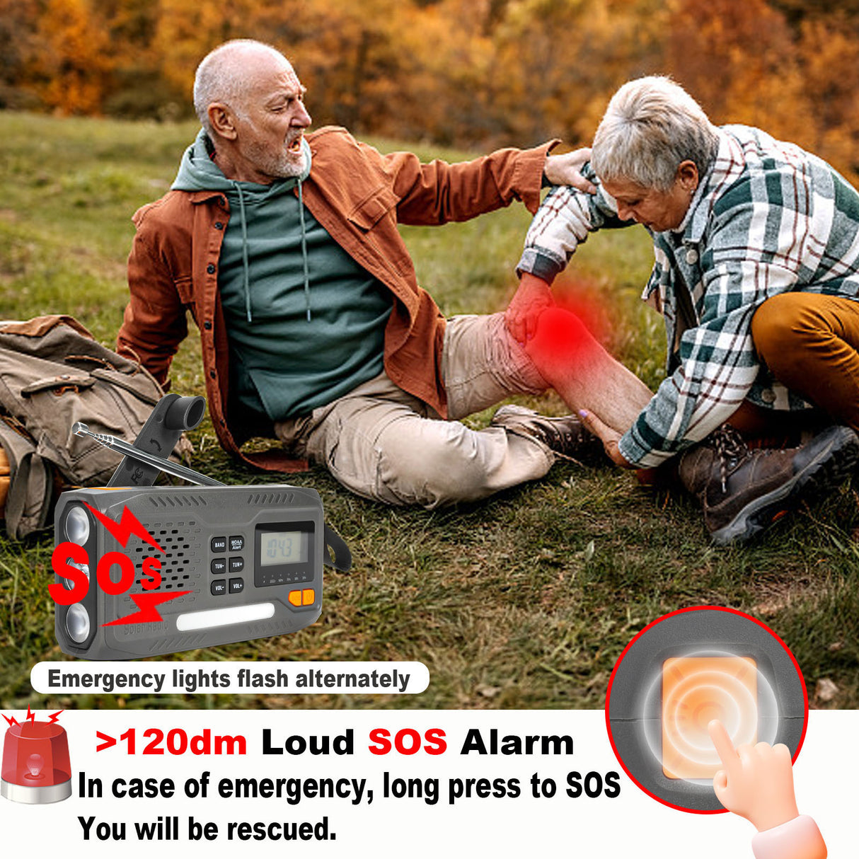 (USA Stock)2000mAh/7400mWh Solar Emergency Radio, AM/FM/NOAA Weather Radio, Hand Crank Radio Flashlight Cell Phone Charger & Night Light for Home Supplies, with Digital Display & Battery Compartment, SOS Alarm