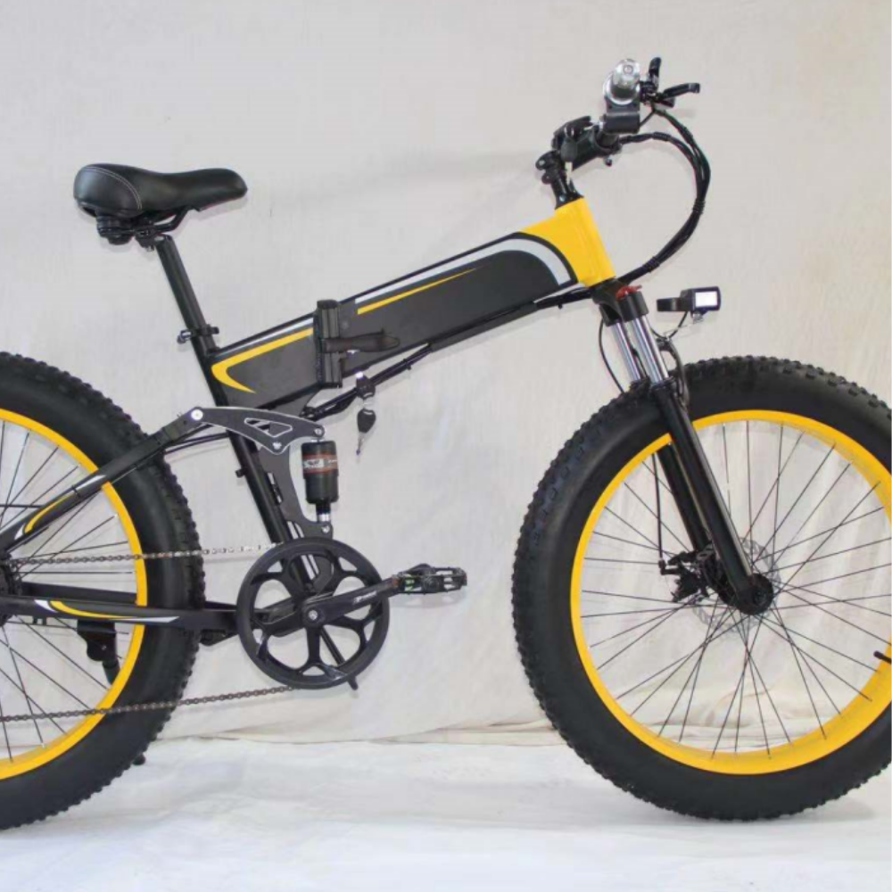 SMLRO S11 Full Suspension Folding Mountain Snow Bike 48V 1000W Black Yellow Snow Tire 500W 10Ah