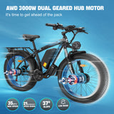 （EU UK Stock）PHILODO H8 Electric Bike for Adults, 48V 26Ah Fat Tire Ebike Dual Motor AWD 2000W 35MPH Electric Bicycles 21-Speed with Ignition Lock Hydraulic Disc Brake-Blue