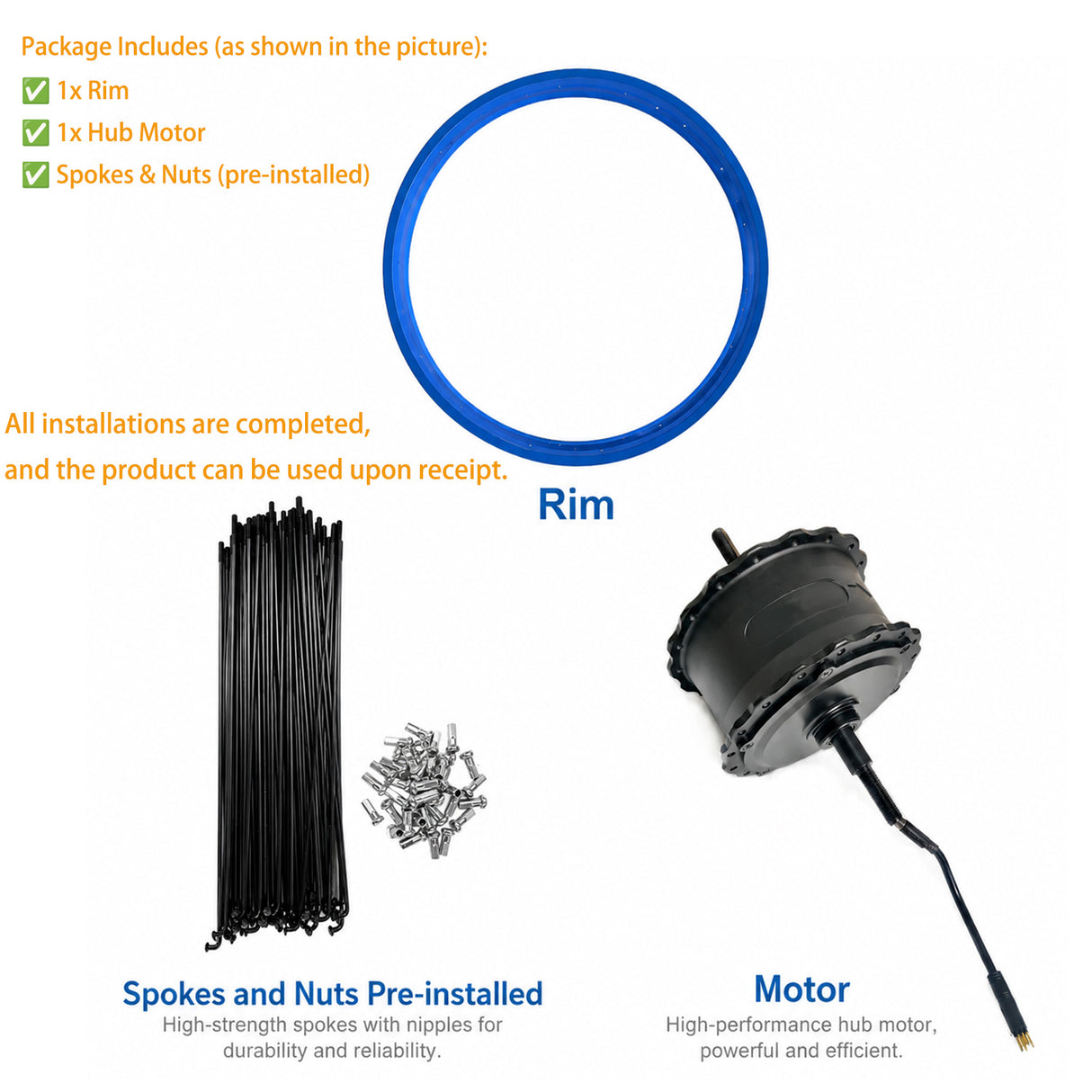 SMLRO/ORLMS 24"/26" E-Bike Motor Wheel with Spokes & Nuts