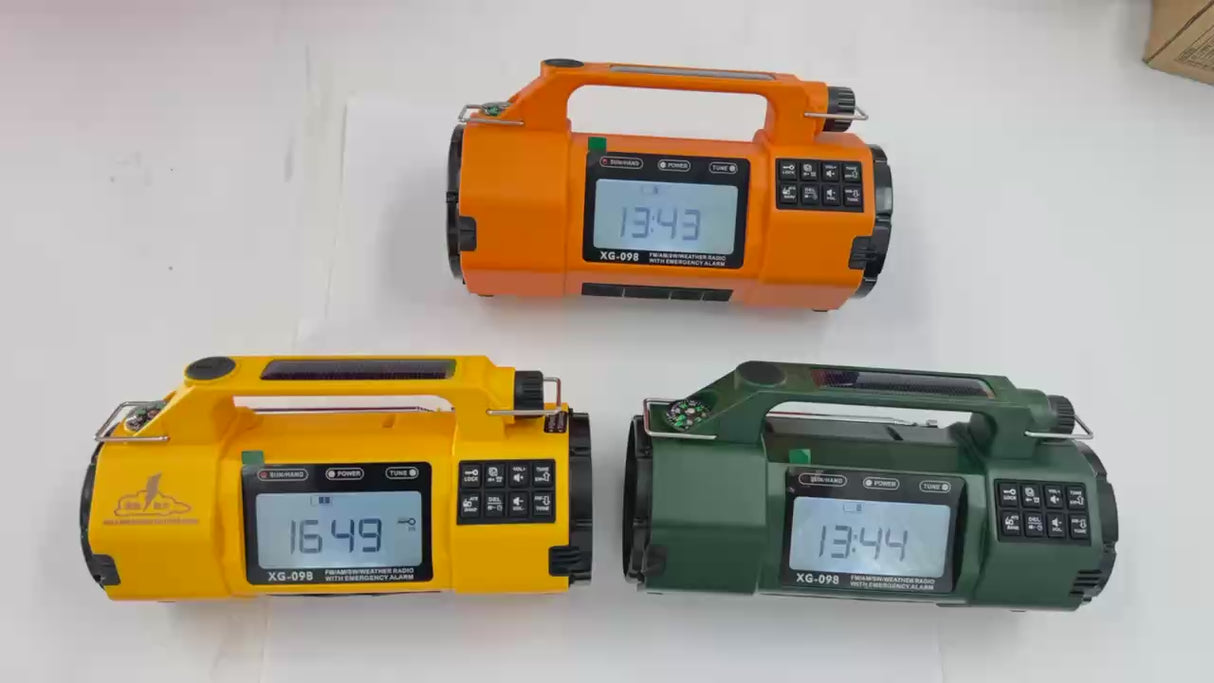 Portable 5000mAh Solar LED Flashlight Hand Crank SOS Alert AM FM WB SW Weather Radio Internet Radio Clock Function